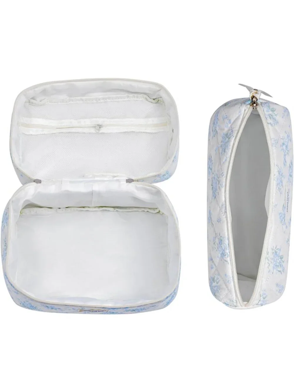 3-Piece Large Cotton Quilted Makeup Bag Set - Cute Travel Toiletry & Gift Bags